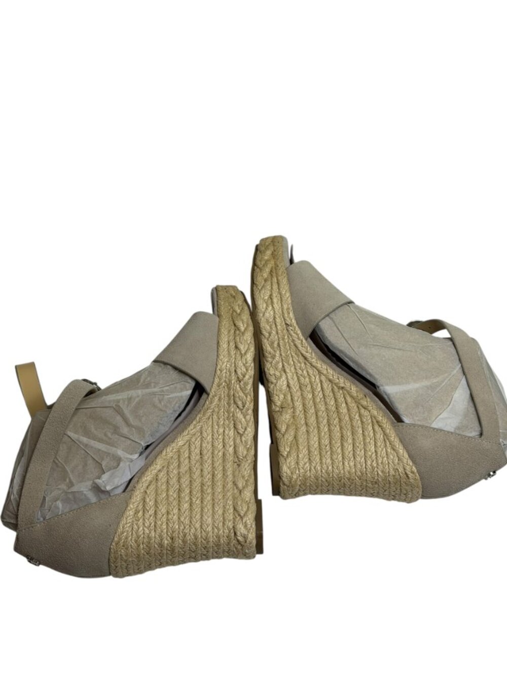 Guess Hidy Suede Sandals Shoes Wedge Espadrille Buckle Light Gray 8.5 NIB - Picture 8 of 13